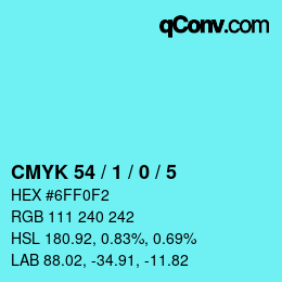 カラーコード: CMYK 54 / 1 / 0 / 5 | qconv.com