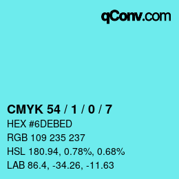 カラーコード: CMYK 54 / 1 / 0 / 7 | qconv.com