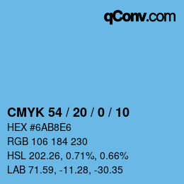 カラーコード: CMYK 54 / 20 / 0 / 10 | qconv.com
