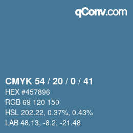 カラーコード: CMYK 54 / 20 / 0 / 41 | qconv.com