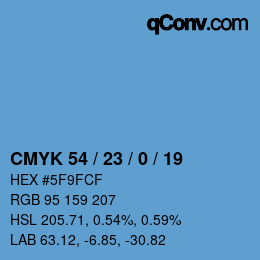 カラーコード: CMYK 54 / 23 / 0 / 19 | qconv.com