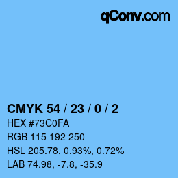 カラーコード: CMYK 54 / 23 / 0 / 2 | qconv.com