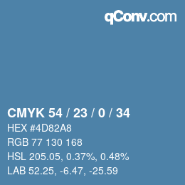颜色代码: CMYK 54 / 23 / 0 / 34 | qconv.com
