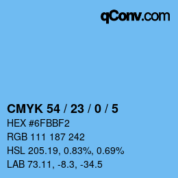 颜色代码: CMYK 54 / 23 / 0 / 5 | qconv.com
