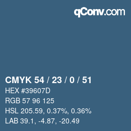 カラーコード: CMYK 54 / 23 / 0 / 51 | qconv.com