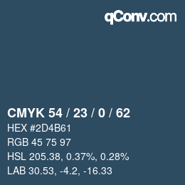 カラーコード: CMYK 54 / 23 / 0 / 62 | qconv.com