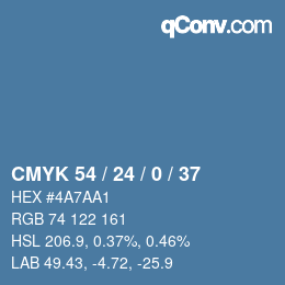 カラーコード: CMYK 54 / 24 / 0 / 37 | qconv.com
