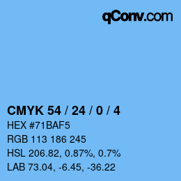 Farbcode: CMYK 54 / 24 / 0 / 4 | qconv.com