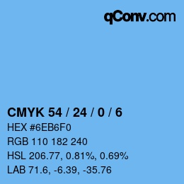 颜色代码: CMYK 54 / 24 / 0 / 6 | qconv.com