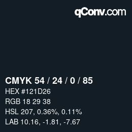 カラーコード: CMYK 54 / 24 / 0 / 85 | qconv.com