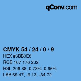 カラーコード: CMYK 54 / 24 / 0 / 9 | qconv.com