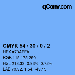 カラーコード: CMYK 54 / 30 / 0 / 2 | qconv.com