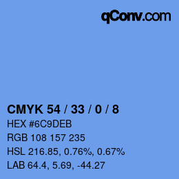 Color code: CMYK 54 / 33 / 0 / 8 | qconv.com