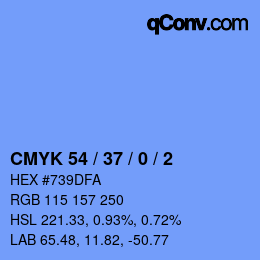 カラーコード: CMYK 54 / 37 / 0 / 2 | qconv.com