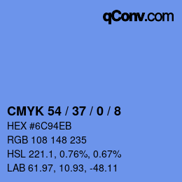 カラーコード: CMYK 54 / 37 / 0 / 8 | qconv.com