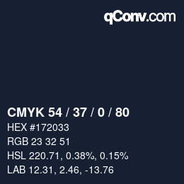 カラーコード: CMYK 54 / 37 / 0 / 80 | qconv.com