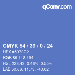 カラーコード: CMYK 54 / 39 / 0 / 24 | qconv.com