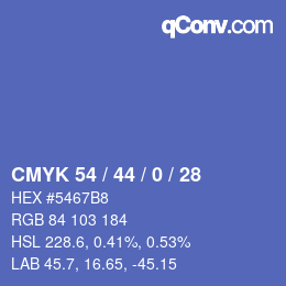 Color code: CMYK 54 / 44 / 0 / 28 | qconv.com