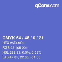 Farbcode: CMYK 54 / 48 / 0 / 21 | qconv.com