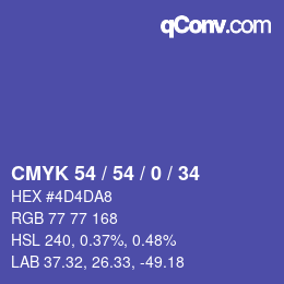 Farbcode: CMYK 54 / 54 / 0 / 34 | qconv.com