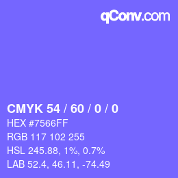 颜色代码: CMYK 54 / 60 / 0 / 0 | qconv.com