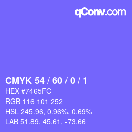 カラーコード: CMYK 54 / 60 / 0 / 1 | qconv.com