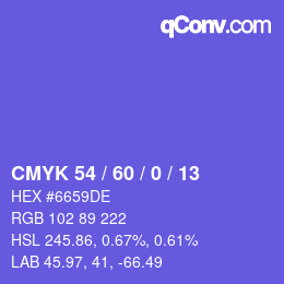カラーコード: CMYK 54 / 60 / 0 / 13 | qconv.com
