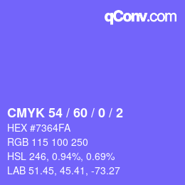 カラーコード: CMYK 54 / 60 / 0 / 2 | qconv.com