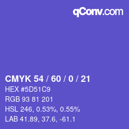 カラーコード: CMYK 54 / 60 / 0 / 21 | qconv.com
