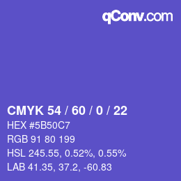 Color code: CMYK 54 / 60 / 0 / 22 | qconv.com
