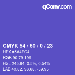 カラーコード: CMYK 54 / 60 / 0 / 23 | qconv.com