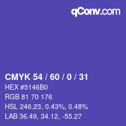 カラーコード: CMYK 54 / 60 / 0 / 31 | qconv.com