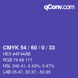 Código de color: CMYK 54 / 60 / 0 / 33 | qconv.com