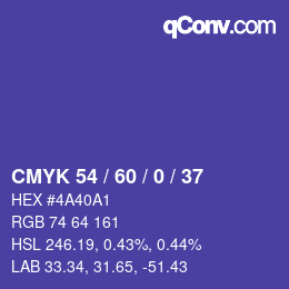 カラーコード: CMYK 54 / 60 / 0 / 37 | qconv.com