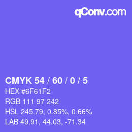 カラーコード: CMYK 54 / 60 / 0 / 5 | qconv.com