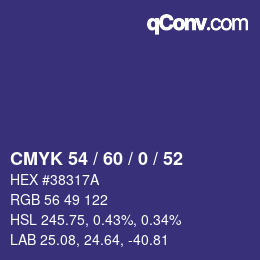 カラーコード: CMYK 54 / 60 / 0 / 52 | qconv.com