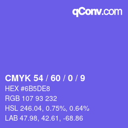 カラーコード: CMYK 54 / 60 / 0 / 9 | qconv.com