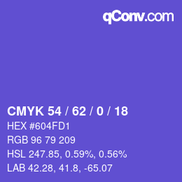 Color code: CMYK 54 / 62 / 0 / 18 | qconv.com