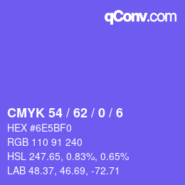 カラーコード: CMYK 54 / 62 / 0 / 6 | qconv.com