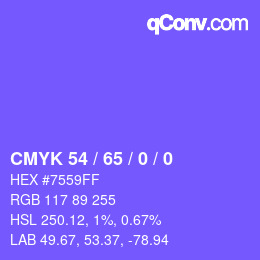 カラーコード: CMYK 54 / 65 / 0 / 0 | qconv.com