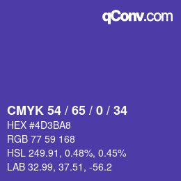 Código de color: CMYK 54 / 65 / 0 / 34 | qconv.com