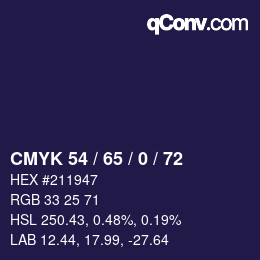Código de color: CMYK 54 / 65 / 0 / 72 | qconv.com