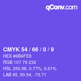 Código de color: CMYK 54 / 66 / 0 / 9 | qconv.com