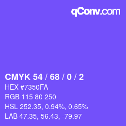 Farbcode: CMYK 54 / 68 / 0 / 2 | qconv.com