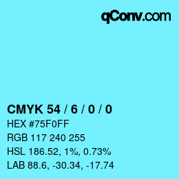 カラーコード: CMYK 54 / 6 / 0 / 0 | qconv.com