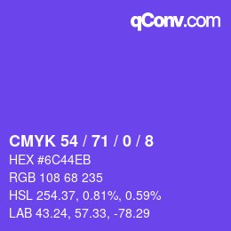 颜色代码: CMYK 54 / 71 / 0 / 8 | qconv.com