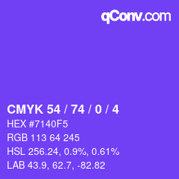 Color code: CMYK 54 / 74 / 0 / 4 | qconv.com