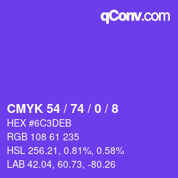 Color code: CMYK 54 / 74 / 0 / 8 | qconv.com