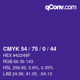 Color code: CMYK 54 / 75 / 0 / 44 | qconv.com