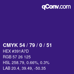 Color code: CMYK 54 / 79 / 0 / 51 | qconv.com